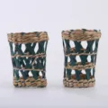 Woven straw cup sleeve set, rustic vase decorative handmade wicker basket for home decor. - Green Sleeve With Bottle