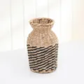 Handmade straw woven vase for home decor, retro desktop small mouth braided dried flower basket. - Black Pattern Small Table Vases 25cm High