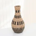 Handcrafted straw woven vase detail, natural texture with black pattern for dry flower decor - Black Vertical Stripes Vases 56cm High