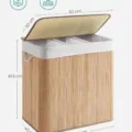 3-section bamboo laundry hamper with lid, foldable clothes storage basket with 150L large capacity. - 1.7 Carbonized 3-Compartment Organizer 40*60*61.5