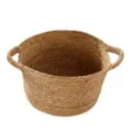 Handmade Woven Seagrass Storage Basket Laundry Hamper with Handles Natural Brown - Top Diameter: 31 cm, Height: 22 cm