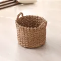 Handcrafted Woven Straw Basket Nordic Style Natural Plant Fiber Storage Pot Cover for Home Decor - Small Handmade Bulrush Braid Basket Opening 28 Height 25