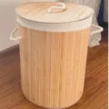 Panier a linge rond en bambou avec couvercle et poignees en corde pour vetements et jouets. - 1.1 Rond carbonisé 35*60 avec poignées en corde de coton blanc