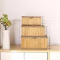 Boîte de rangement empilable en bambou tissé pour le bureau et l'armoire, style naturel et durable. - Lot de 3 / Couvercle Plat Couleur Originale Lot de Trois