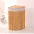 Panier à linge d'angle en bambou corbeille de rangement tissée avec couvercle. - 1.7 Panier à linge triangulaire 35*35*60