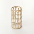 Funda de florero de vidrio tejida de paja artesanal y portavelas para decoración del hogar. - Cilíndrico estilo 1 trenzado 10x20 con vidrio