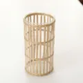 Funda de florero de vidrio tejida con paja y portavelas, tarro de decoración rústica. - Cilíndrico estilo 3 tejido vertical columna recta 10x20 con vidrio