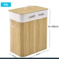 Panier à Linge Sale en Bambou 72L avec Couvercle Double Compartiment de Rangement - Couleur Originale Imprimé Carré