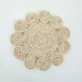 Mantel individual tejido de fibra de maíz natural rústico forma de flor decoración - Mantel individual de maíz de 30 cm con 11 círculos pequeños