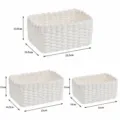 White paper rope woven storage basket set, rectangular desktop organizer with wave edge design. - Set of 3 / White