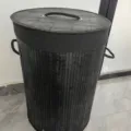 Panier à linge noir en bambou avec couvercle et poignées, corbeille de rangement ronde. - 1.1 Panier à linge rond noir 35*50