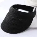 Black woven straw sun visor empty top summer beach hat outdoor UV protection cap for men women - One Size / Open Top Visor 6