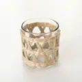 Portavelas de vidrio tejido hecho a mano y funda de jarrón, detalle de ratán natural chic - Tejido cruzado de espadaña pura 7x8 con vidrio