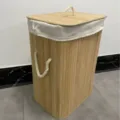 Panier à linge en bambou avec couvercle et doublure, idéal pour les jouets et habits. - Non Imprimé