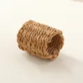 Close up of a hand-woven straw napkin ring, simple cylinder design, natural table decor. - Double-Strand Paper Rope Napkin Rings / 5x7cm