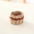 Handcrafted natural straw woven napkin ring for elegant table setting and home dining decor. - Cattail Root with Red