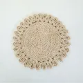 Mantel individual redondo de paja tejida a mano decoración de pared rústica artesanía - Círculo interior de 38 cm con borde ondulado de 1 capa