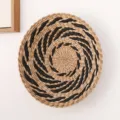 Woven Wall Basket Hanging Decor Black Natural Straw Spiral Art Piece Home Living Room - Cattail Root Wall Hanging Black Whirlwind 35 cm