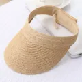 Summer straw sun visor hat empty top woven beach hat casual outdoor UV protection hat - One Size / Natural Color Visor