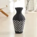 Handmade woven straw vase black and white boho home decor desktop plant flower arrangement. - Black White Diagonal Stripes / Height 42cm