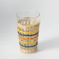 Handgemaakt stro geweven glas met kleurrijke strepen rattan hoes dagelijks decoratie - Beker met schuine rand