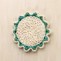 Woven straw wall hanging mat, natural grass woven decorative placemat with scalloped green edge. - Style 1 20cm Green and White Wavy Edge