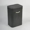 Panier a linge pliable noir avec couvercle, corbeille de rangement style bambou poignee. - Couvercle Plein Ouvert / 40x30x60cm / Noir