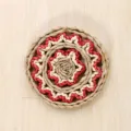 Forest style straw woven wall hanging decor, handmade natural round floral ornament for home. - Style 7: 20cm Cattail Ring (Red & White Waves)