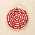Red and white straw woven wall hanging circular decorative mat variant for home decor - Style 6: 20cm White & Red Rings