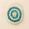 Handmade round woven straw wall hanging mat natural seagrass craft home decor. - Style 9 (Inner Circle Blue-Green Wavy Edge)