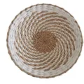 Handwoven straw wall hanging plate, white and natural spiral decorative woven tray. - 25cm Bulrush Root Hanging Ornament with White Bean Pattern