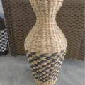 Handmade woven straw vase rustic desktop decorative dried flower holder natural plant basket - Black and White Wheat Pattern Vase, 42cm High