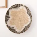 Minimalist round woven wall hanging basket, natural straw decorative art for modern living room. - Black Cover Five-Pointed Star 30 cm