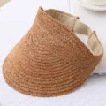 Summer straw sun visor hat, empty top raffia woven beach hat, outdoor sun protection cap. - One Size / Brown Visor