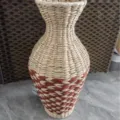 Handmade woven straw vase rustic floral container home decor for dried flower arrangement - Red Flower Wheat Pattern Vase, 42cm High