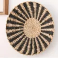 Handcrafted woven wall hanging basket round black natural straw minimalist home decor art - 25 cm Black Sun