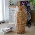 Handcrafted straw woven vase vintage flower basket for home decor and dried floral arrangement - Water Hyacinth Vase, 57cm High