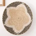 Woven wall basket hanging decor, black white and natural straw handwoven decorative plate for home. - Black Cover Five-Pointed Star 35 cm