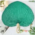 Green Woven Leaf Hand Fan Summer Chinese Style Straw Fan Hanfu Decorative Prop Fan - Large Size 32-35 cm / Round Handle Palm Leaf Fan in Green