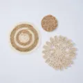 Handmade woven straw placemat set natural rattan table mat rustic home wall decor 15/30cm - TM80345 Set of 3
