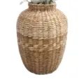 Handcrafted Woven Seagrass Vase Rustic Desktop Flower Arrangement Home Decor Plant Pot - Bohemian Style Yellow Base Vase, 32cm High