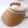 Handmade straw sun visor hat for summer beach outdoor UV protection empty top cap - One Size / Open Top Visor 3 - Brown Raffia Braid & Coffee Binding