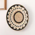 Handmade woven wall hanging basket, black and white straw decor for living room boho home. - Black & White Symmetrical Flower 30 cm