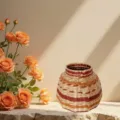 Handmade straw woven vase retro desktop decorative small mouth woven basket for dried flowers - Wide Base Flower Jar, 28*23cm