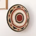 Woven Wall Basket Multicolored Geometric Round Hanging Decor for Living Room Home Interior - 35 cm 7 Small Peaks Pattern