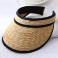 Handmade straw sun visor hat, empty top summer beach cap for outdoor sun protection. - One Size / Open Top Visor 2 - Wheat Straw Braid & Black Binding
