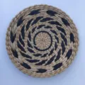 Handmade woven straw placemat and black white spiral wall hanging for home decor - Black Woven Flower Diameter 25ml