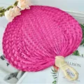 Handwoven colorful straw fan classical Chinese style summer cooling fan for hanfu decor. - Round Handle Palm Leaf Fan in Rose Red