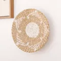 Handwoven round straw wall hanging basket, boho home decor accent for living room wall. - Cattail Root White Five-Point Star 30 cm