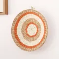Round woven wall hanging decor, orange and cream straw concentric circles wall basket. - Orange & White Circle 30 cm